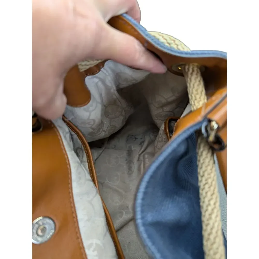 Michael Kors Marina Canvas Rope Tassel Large Bucket Bag Drawstring Blue